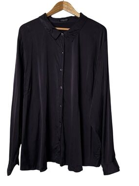 Eileen Fisher Deep Purple Silk Blend Relaxed Button Shirt XL